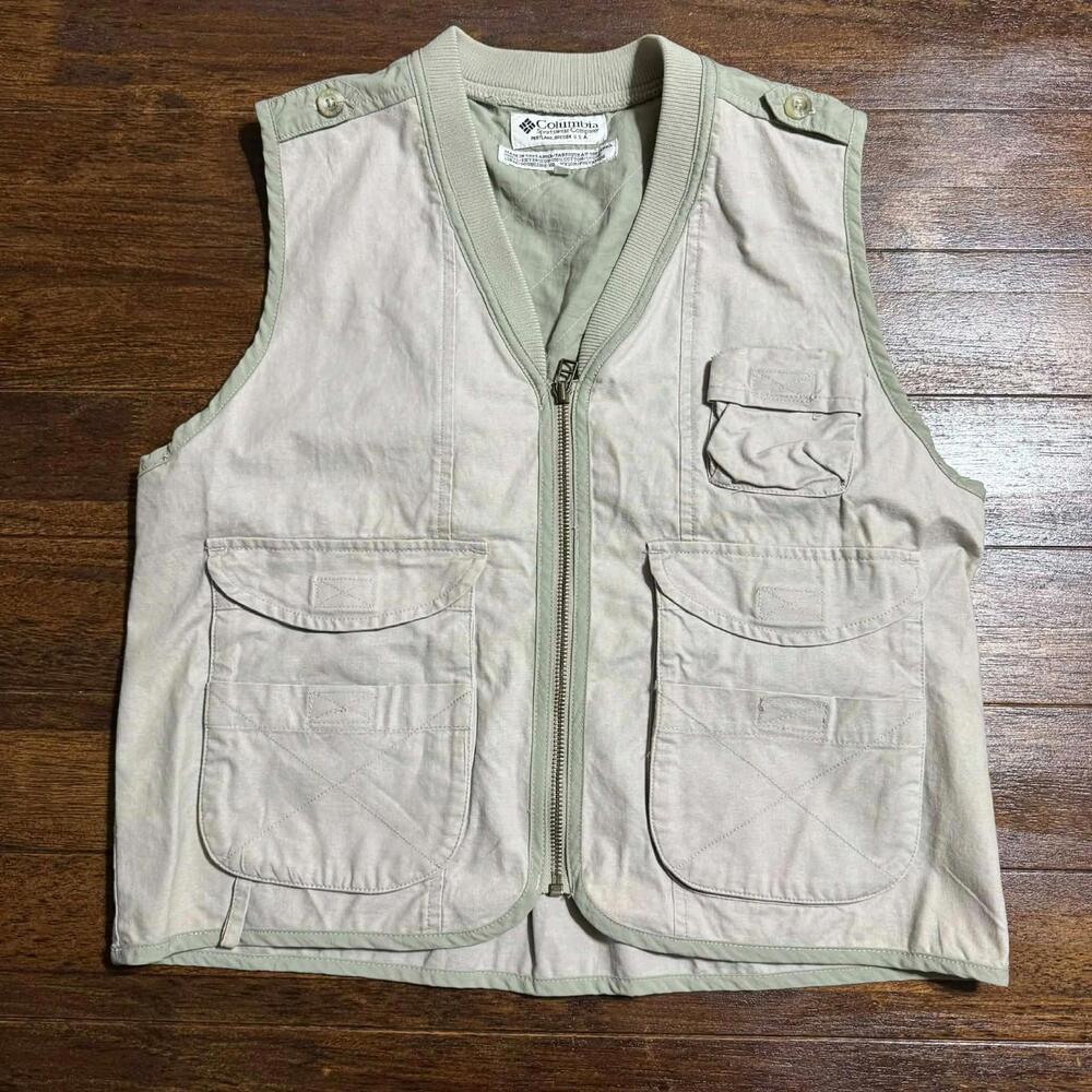 VTG Columbia Fishing Outdoor Vest Womens Size S Beige Khaki Cotton Pockets